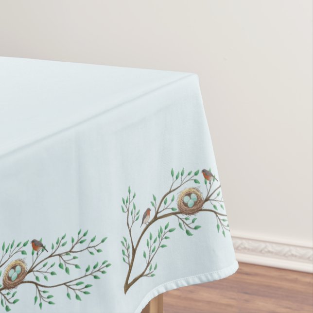 Robin Birds Nest Eggs Spring Baby Shower Tablecloth (In Situ)