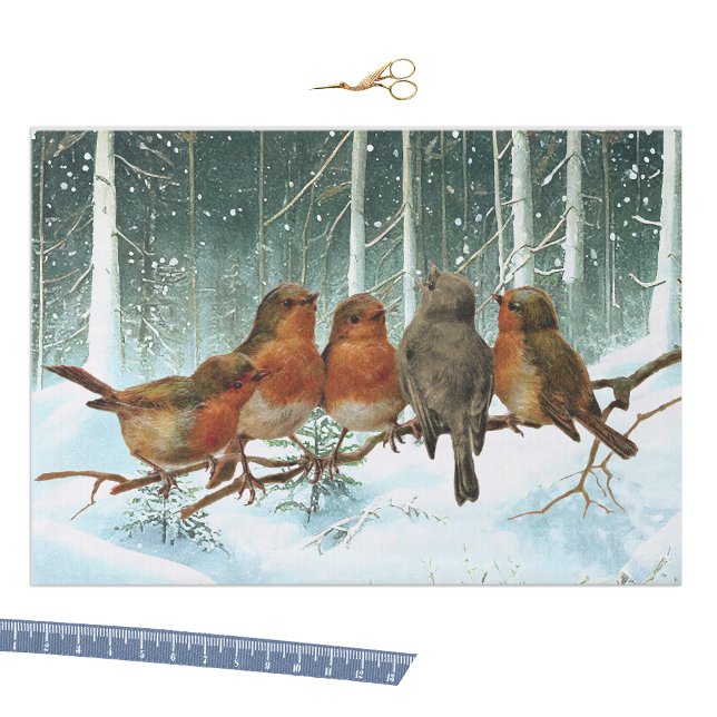 Robin Birds on Branch Snow Forest Winter Christmas Tissue Paper (Creator Uploaded)