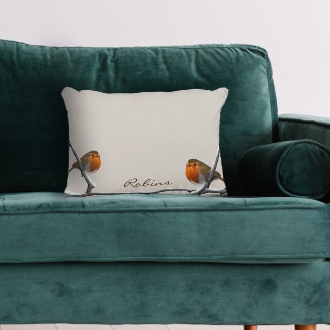 Robin Birds On Winter Branch Personalised  Decorative Cushion (Creator Uploaded)