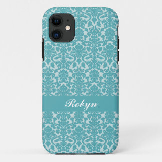Robin blue damask pattern custom name personal Case-Mate iPhone case