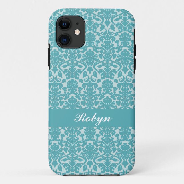 Robin blue damask pattern custom name personal Case-Mate iPhone case (Back)