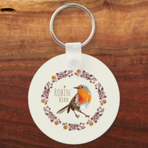 Robin Botanical vintage Flowers for bird lover Key Ring