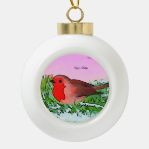 Robin Christmas Holiday season Ceramic Ball Christmas Ornament