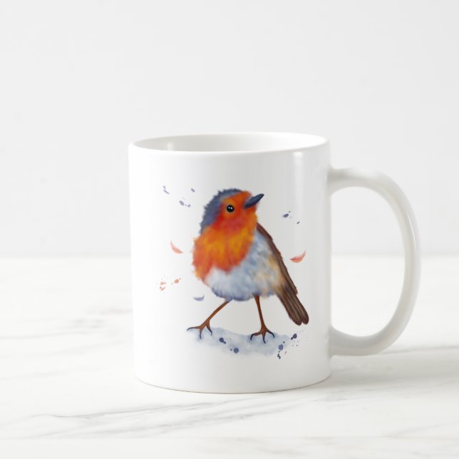 Robin coffee mug. Watercolor design. Editable text Coffee Mug (Right)