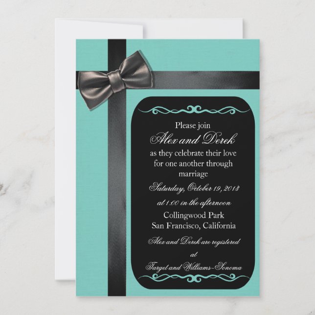 Robin Egg Blue and Black Gay Wedding Invitations (Front)