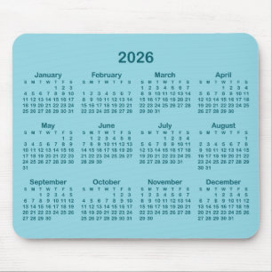 Robin Egg Blue and Dark Teal 2026 Calendar Mouse Pad