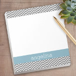 Robin Egg Blue and Grey Chevrons Custom Name Notepad<br><div class="desc">A trendy chevron pattern with fresh colours are included with this design - a modern and simple look.</div>