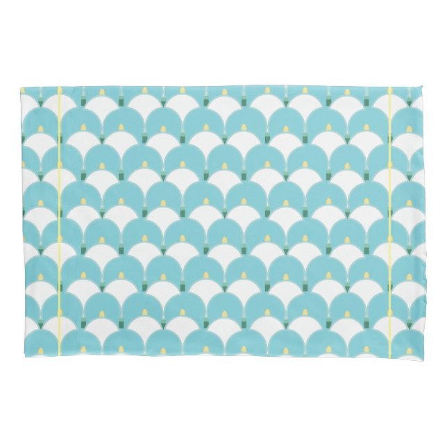 Robin egg blue and white abstract lily pattern pillowcase (Front-Left)