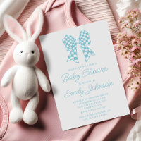 Robin Egg Blue and White Chequered Bow Baby Shower