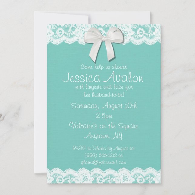 Robin Egg Blue and White Lace Bridal Shower Invite (Front)