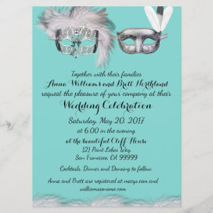 Robin Egg Blue and White Masquerade Wedding Invitation