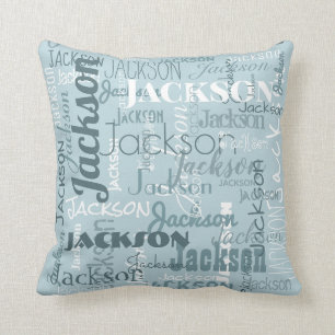 Robin Egg Blue Boy Baby's Names Modern Typography Cushion
