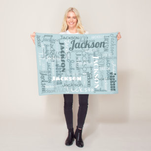 Robin Egg Blue Boy Baby's Names Modern Typography Fleece Blanket