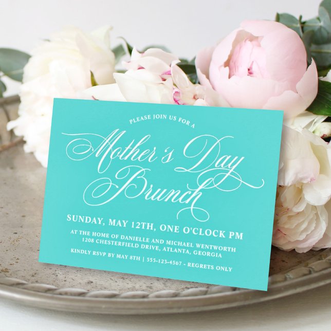Robin Egg Blue Calligraphy Mother's Day Brunch Invitation (Creator Uploaded)