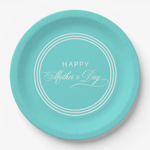 Robin Egg Blue Calligraphy Mother's Day Paper Plate