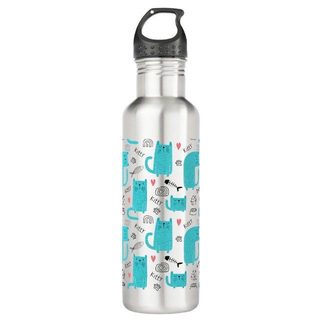 Robin Egg Blue Cute Cat Pattern 710 Ml Water Bottle (Front)