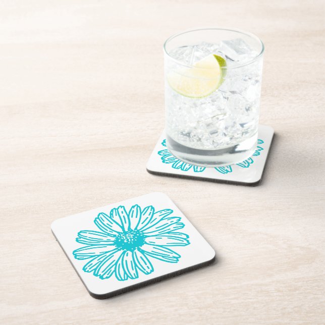 Robin Egg Blue Daisy Print, Hippie Flowers Pattern Coaster (Right Side)