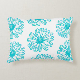 Robin Egg Blue Daisy Print, Hippie Flowers Pattern Decorative Cushion