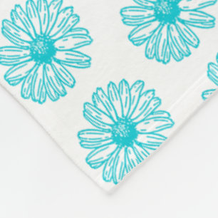 Robin Egg Blue Daisy Print, Hippie Flowers Pattern Fleece Blanket