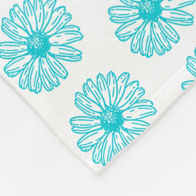 Robin Egg Blue Daisy Print, Hippie Flowers Pattern Fleece Blanket (Corner)