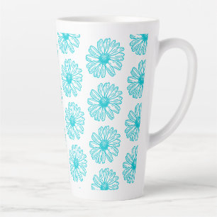 Robin Egg Blue Daisy Print, Hippie Flowers Pattern Latte Mug