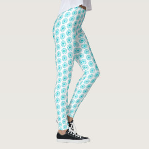 Robin Egg Blue Daisy Print, Hippie Flowers Pattern Leggings