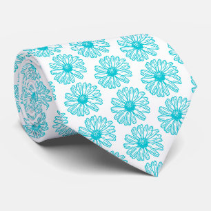 Robin Egg Blue Daisy Print, Hippie Flowers Pattern Tie