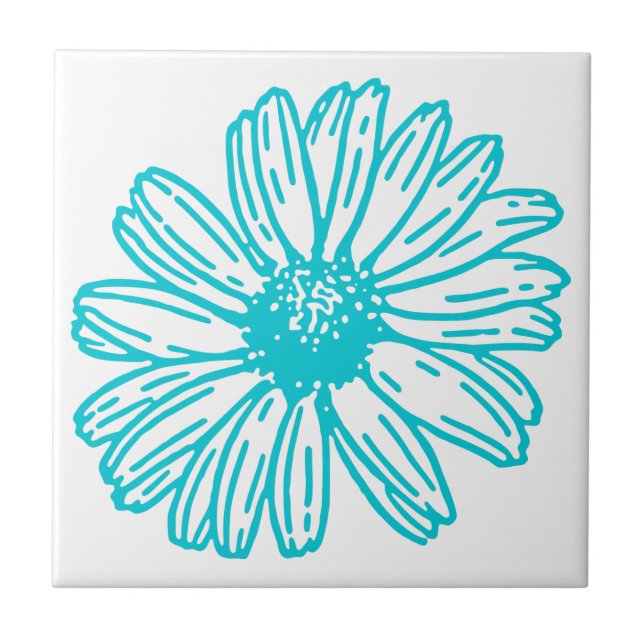 Robin Egg Blue Daisy Print, Hippie Flowers Pattern Tile (Front)