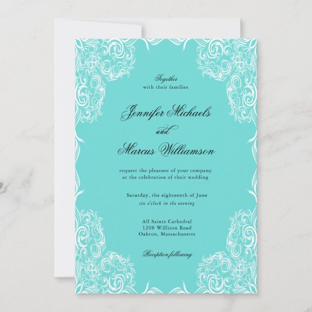  Robin Egg Blue Lace Frame Classic Wedding Invitation (Front)