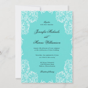  Robin Egg Blue Lace Frame Classic Wedding Invitation