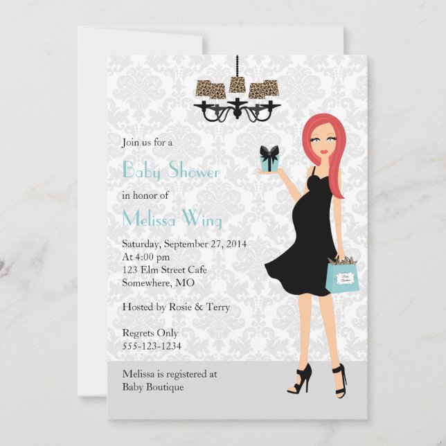 Robin Egg Blue Leopard Pregnant Mum Baby Shower Invitation (Front)