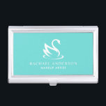 Robin Egg Blue Minimalist Swan Business Card Holder<br><div class="desc">A lovely minimalist aesthetic using a swan logo with your name and business information. The white swan logo and type face contrast well with the robin egg blue background colour. Shown here as a makeup artist business card holder, this design works well for hair and nail salons, spas, boutiques, event...</div>
