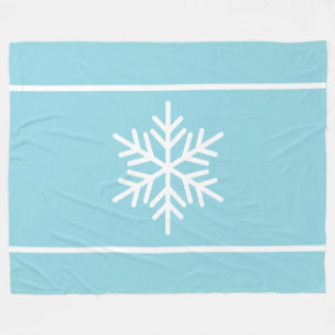 Robin Egg Blue White Snowflake Horizontal Stripes Fleece Blanket