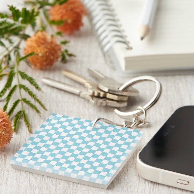 Robin Egg Blue with White Square Pattern Acrylic Key Ring (Front Right)