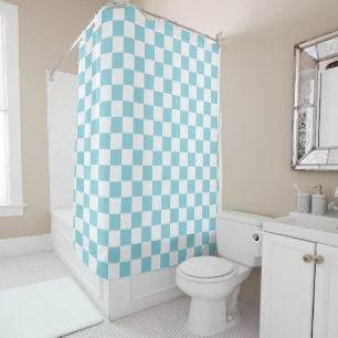 Robin Egg Blue with White Square Pattern Shower Curtain
