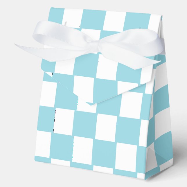 Robin Egg Blue with White Square Pattern Tent Favour Box (Front)