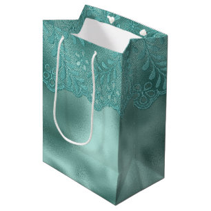 Robin Egg Green Lace Bridal Shower Medium Gift Bag
