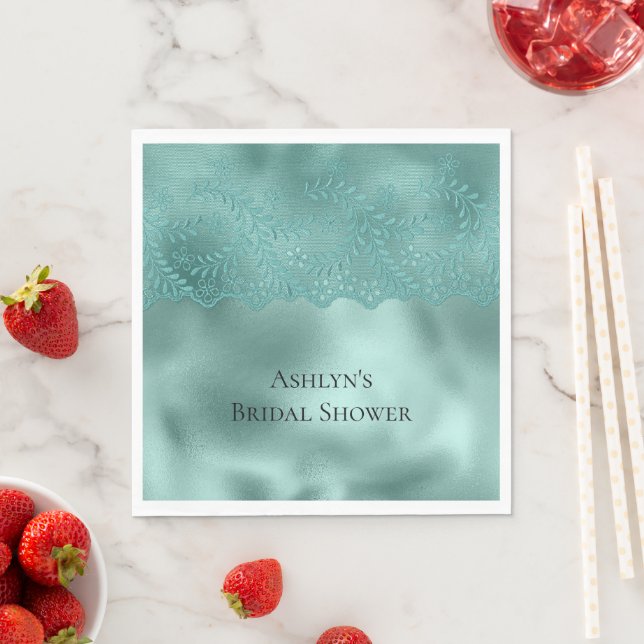 Robin Egg Green Lace Bridal Shower Napkin (Insitu)