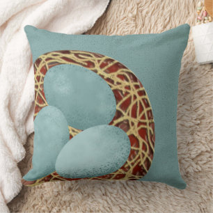 Robin Egg Nest Art on Throw Pillow
