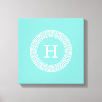 Robin Egg Wht Greek Key Rnd Frame Initial Monogram