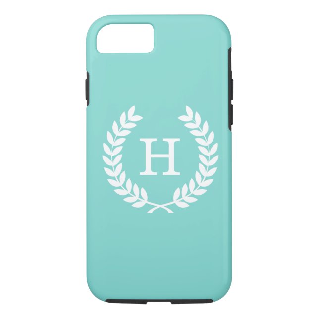 Robin Egg Wht Wheat Laurel Wreath Initial Monogram Case-Mate iPhone Case (Back)
