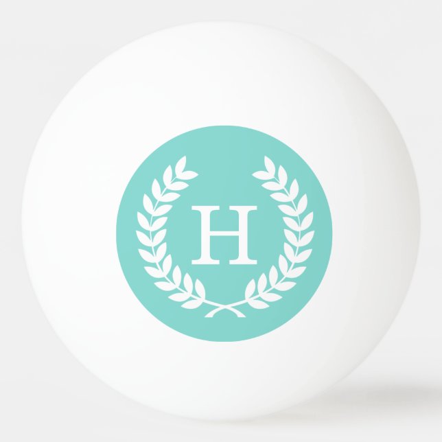 Robin Egg Wht Wheat Laurel Wreath Initial Monogram Ping Pong Ball (Front)