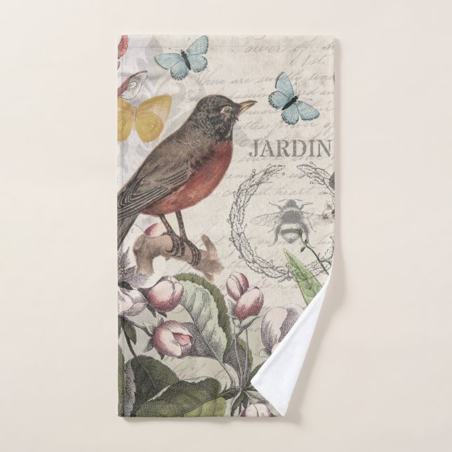 Robin Elegant Bird Butterfly French Art Bath Towel Set (Hand Towel)