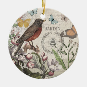 Robin Elegant Bird Butterfly French Art Ceramic Tree Decoration