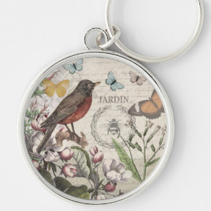Robin Elegant Bird Butterfly French Art Key Ring