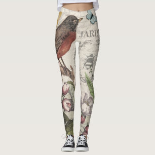 Robin Elegant Bird Butterfly French Art Leggings