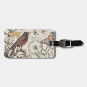 Robin Elegant Bird Butterfly French Art Luggage Tag