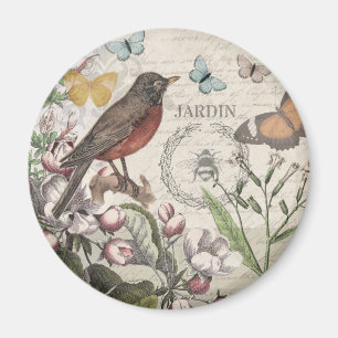 Robin Elegant Bird Butterfly French Art Magnet
