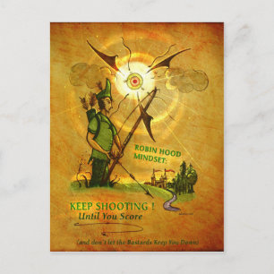 Robin Hood encouraging postcard