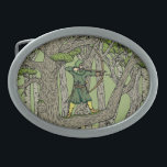 Robin Hood Oval Belt Buckle<br><div class="desc">The legendary mediaeval English outlaw Robin Hood shoots his longbow from the stout limb of a Sherwood Forest oak in this original illustration by Richard H. Fay.</div>